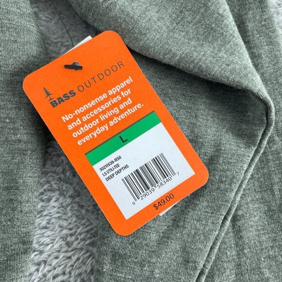 Bass Outdoor Deep Depths Green Long-Sleeve Utility Tee Shirt Crew  L NWT 1136 - Picture 4 of 10